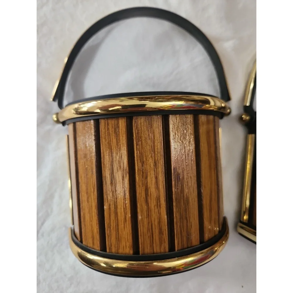 Vintage Wood And Brass Colored Wall Hanging Basket